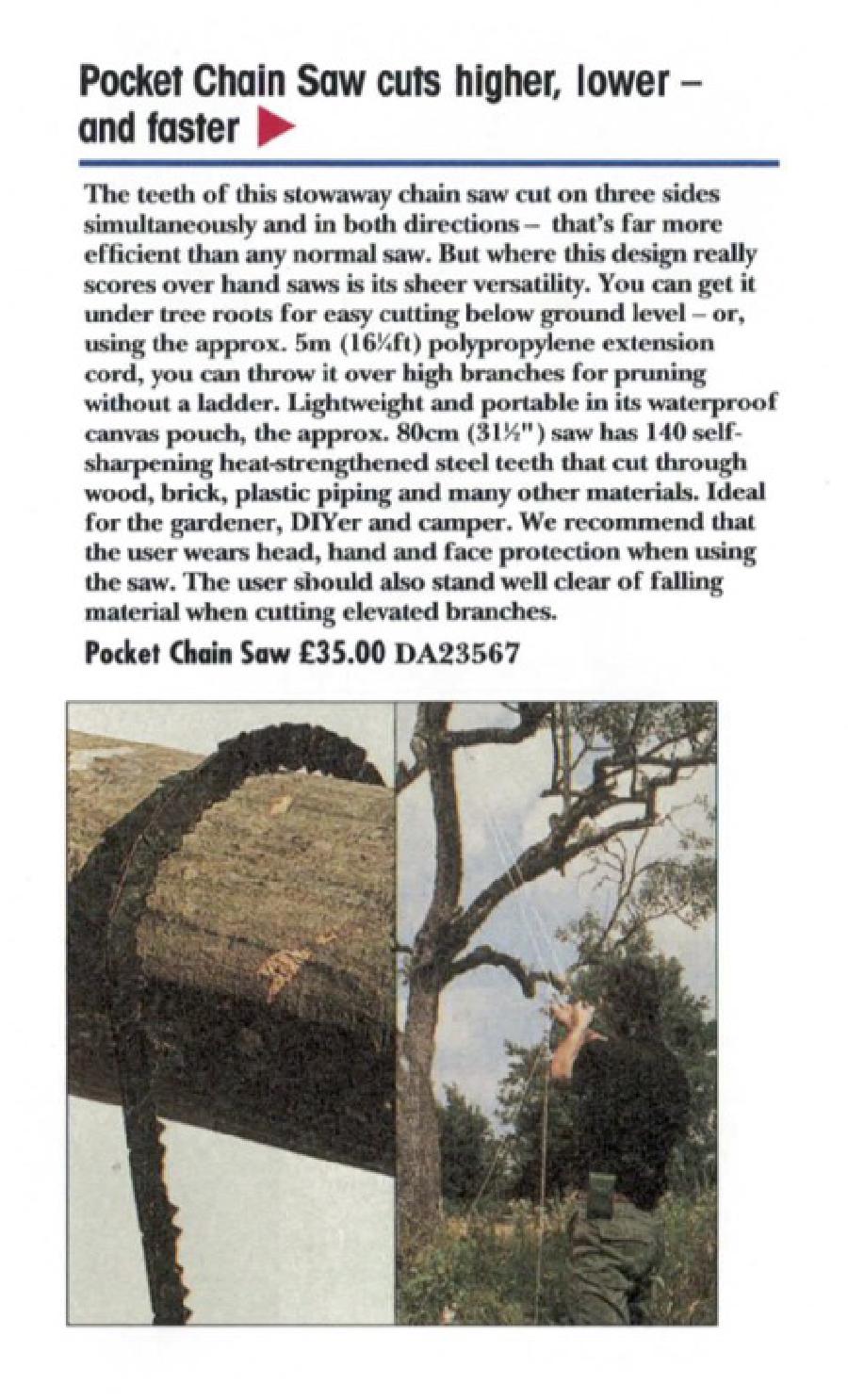 Scan of an Innovations product called 'Pocket Chainsaw'.